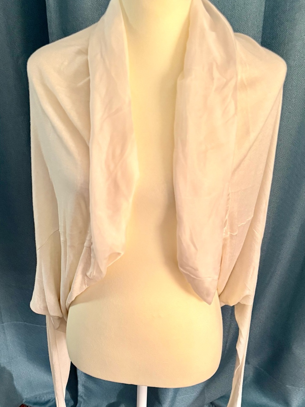 Gold Hand Silk Blend Ivory Open-Front Draped Knit Shrug
